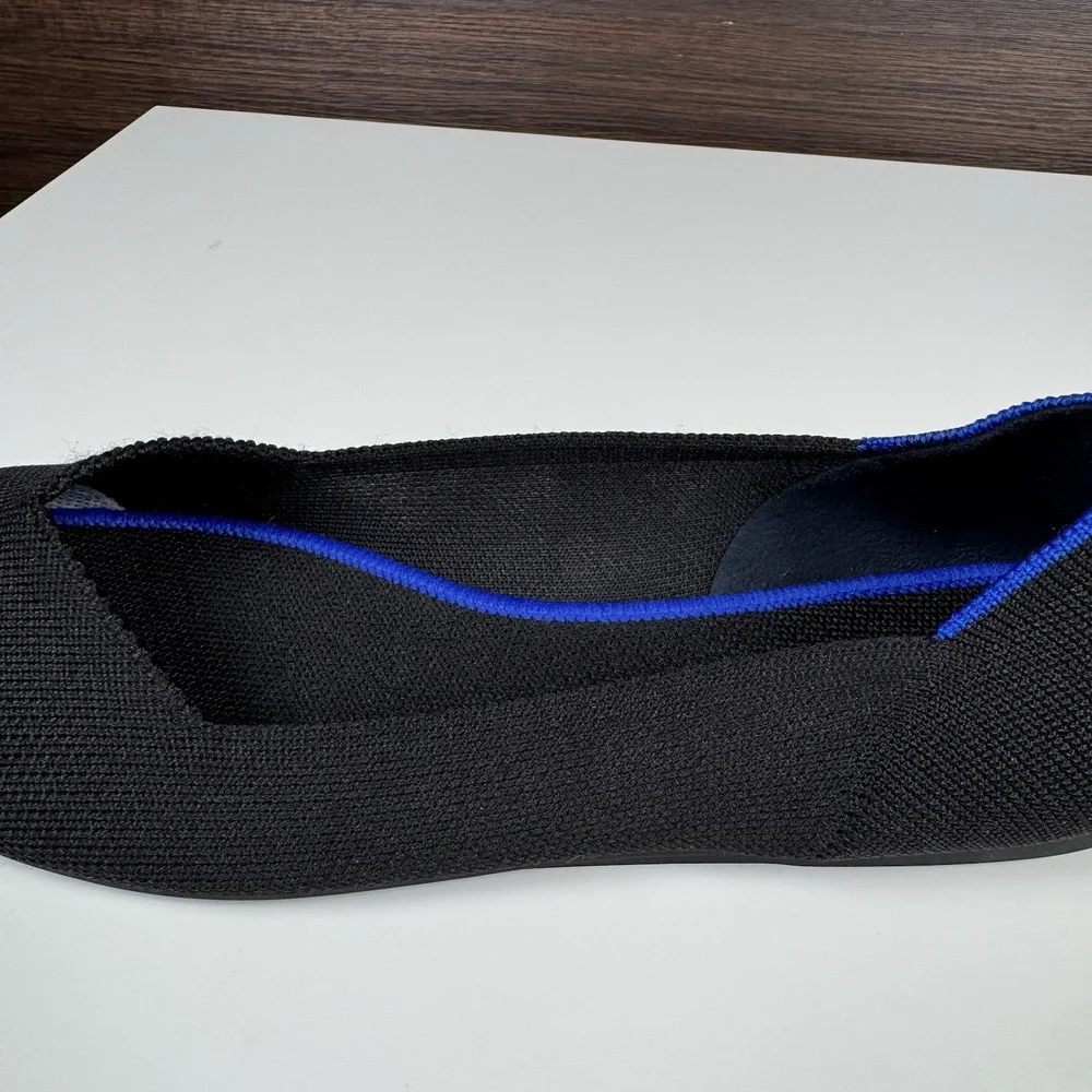 Rothy's The Flat Round Toe Womens Sz 8.5 US Black Blue Halo Ballet Flats Shoes